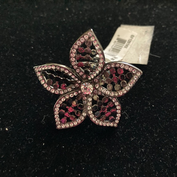 Openwork Gunmetal & Simulated Diamond Flower Ring/Size 7/Nordstrom/NEW! - Picture 2 of 3